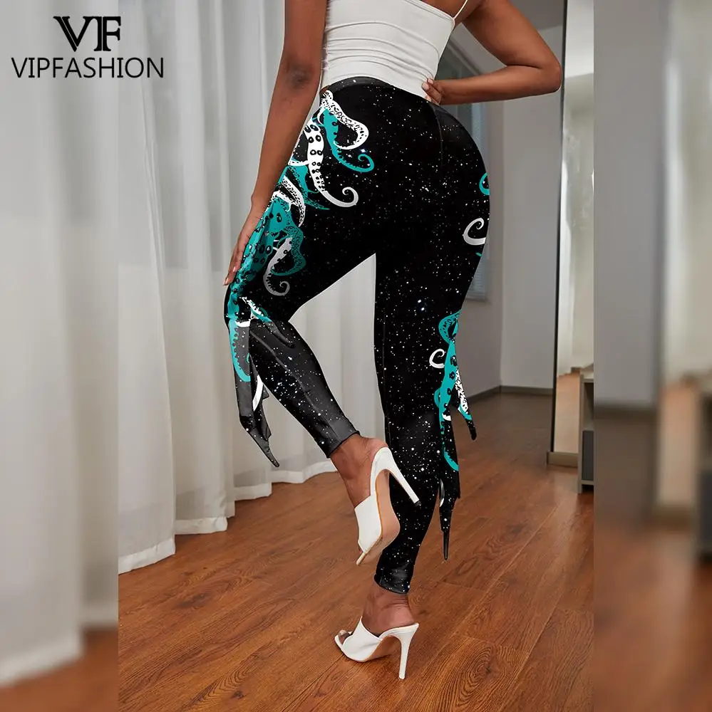 VIP FASHION New Fish Scale Mermaid Print Women Leggings Trousers Ladies  Workout Fitness Cosplay Clothing With Wings