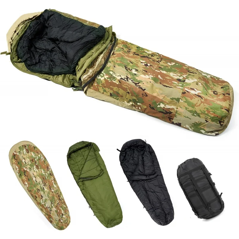 

MT Army Military Modular Sleeping Bags System, Multi Layered with Bivy Cover for All Season, Woodland/Multicam