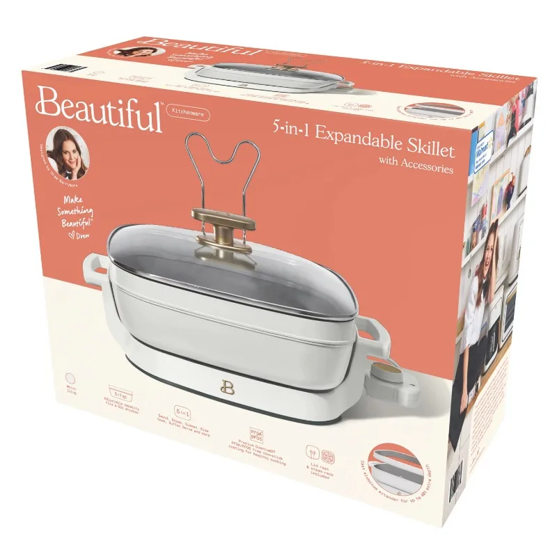Beautiful 5-in-1 Electric Expandable Skillet, White Icing by Drew Barrymore, Up to 7 QT 4