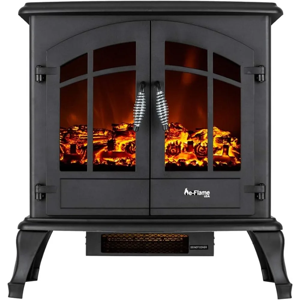 

e-Flame USA Jasper Freestanding Electric Fireplace Stove Heater - Realistic 3-D Log and Fire Effect (Black)