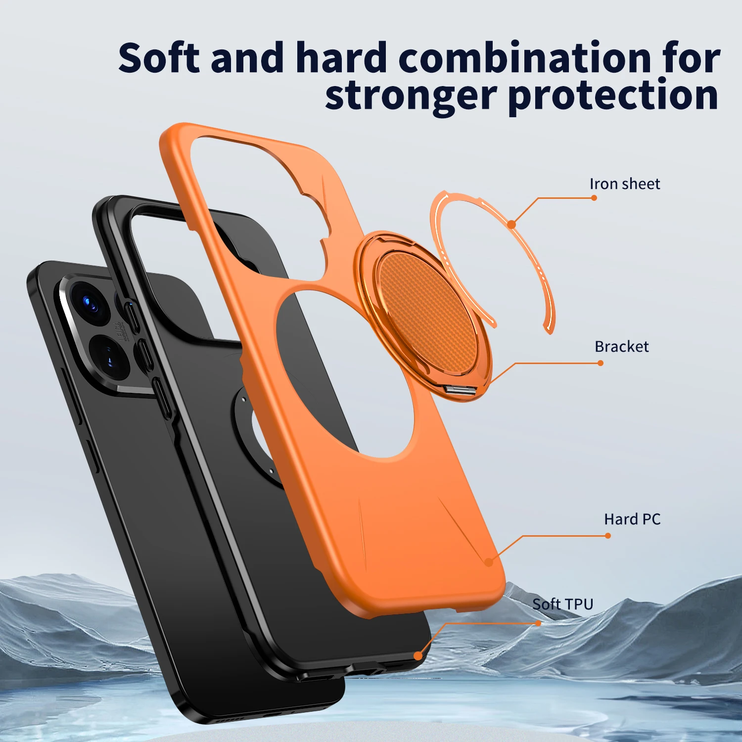 Rotating Magnetic Bracket Shockproof Phone Case - TPU Frame & Hard Plastic Protective Back Cover