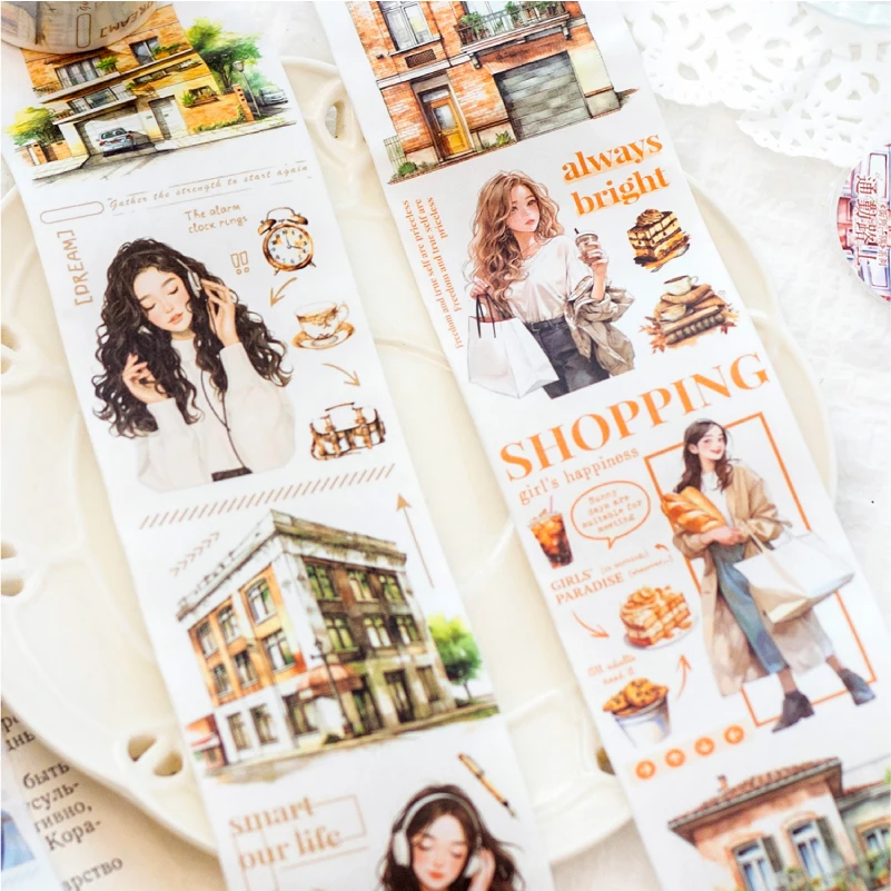 Yoofun 탄창 소재 콜라주 와시 테이프, 창의적인 DIY 저널 아트 걸 테이프 스티커, 거리 코너, 5x200cm