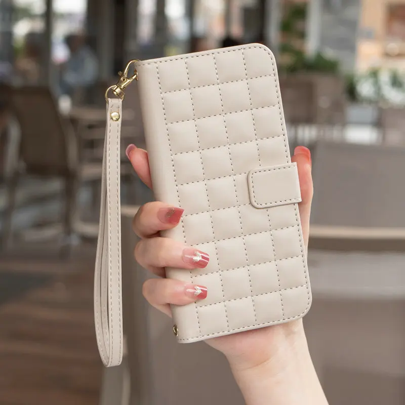 Checkered Leather Flip Case with Magnetic Closure