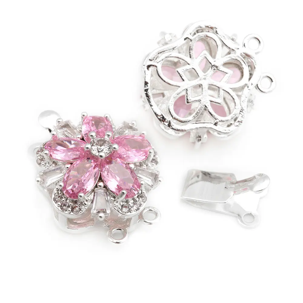 4 juegos de collares de flores de latón y circonio de Color dorado de 18K, cierres de conexión, suministros de joyería Diy de alta calidad - details 2