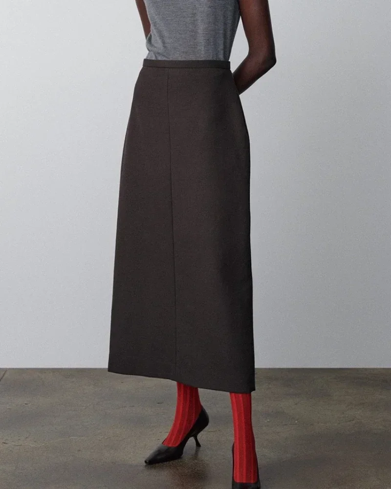 

T~RowSkirt Women's High Waist Split Wool Mid length Versatile Slim Split Skirt Women's