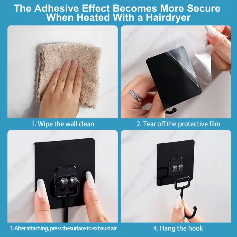 Adhesive Wall Hook Big Size Heavy Duty 22 lbs Waterproof Nail-Free Transparent for Kitchen Bathroom