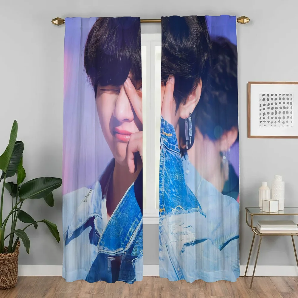 B-BTS Halloween Decoration Home Interior Curtains for Living Room Shades Tulle for Bedroom Partition Blackout Curtain Kitchen 3