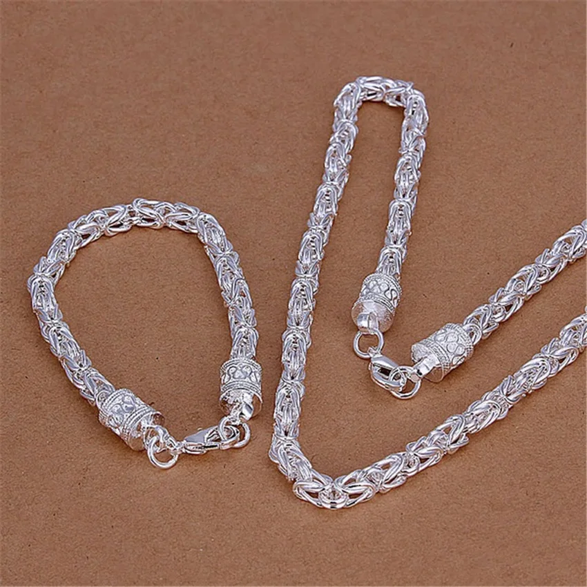 

Charm 925 sterling silver Bracelets necklace Jewelry set for men 6MM Circle chain Fashion wedding Party Christmas Gift 50cm 20cm