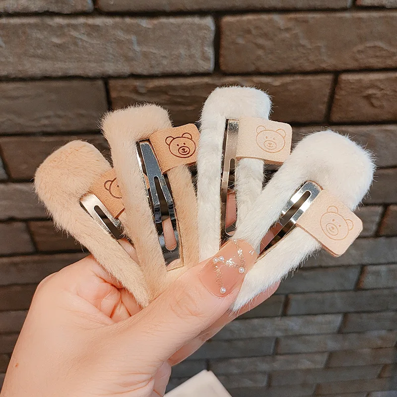 Coffee Color Bear Hairpin Barrettes Headwear Korean Plush Hair Pin Clips Headband Princesses for Girls Kids Women Accessories