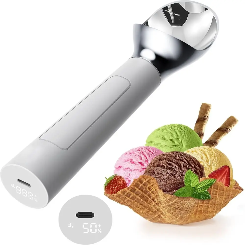 Rechargeable Heated Scoop Adjust Temperature LED Display Self Warming Spoon Waterproof Rapid Heating Electric Preheat Scooper