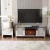 Mirror Fireplace TV Cabinet, Mirror Media Entertainment Center, Silver TV Console Table, Living Room Mirror Furniture 2