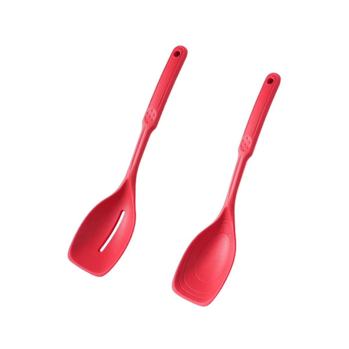 

Silicone Cooking Spoon,Non-Stick Slotted and Solid Spoon Set with Deep Bolw and Measurement Mark, Kitchen Utensils Red