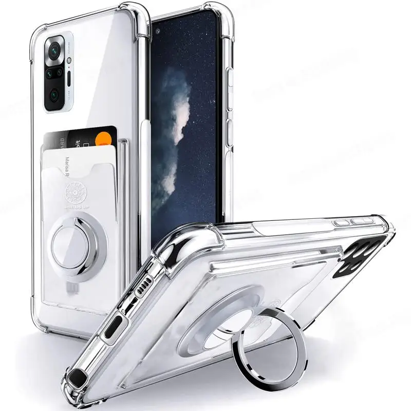 Soft Transparent Shockproof Phone Case with Magnet Ring Holder and Card Slot