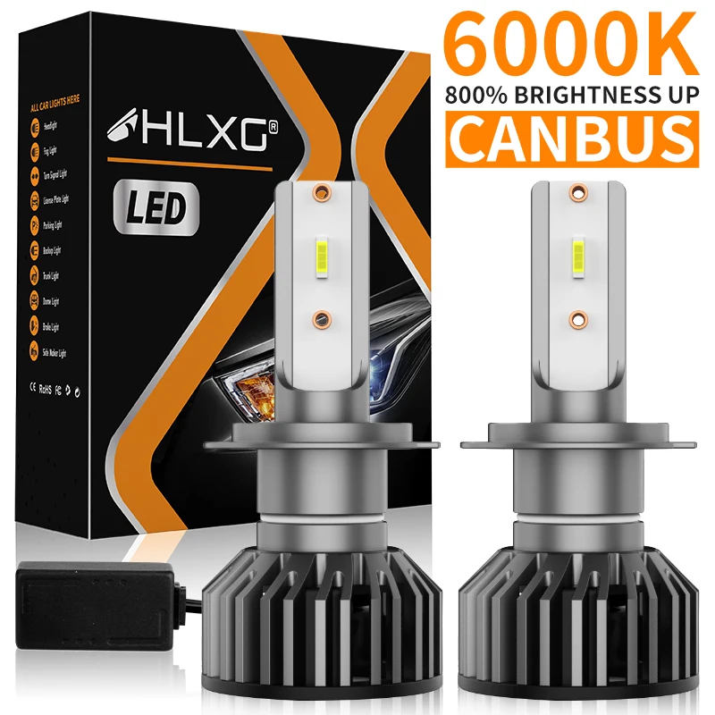 HLXG H7 H4 LED 헤드라이트 5570 CSP 캔버스 K5C H1 H11 H8 HB3 HB4 9005 9006 플러그 6000K 12V 자동차 LED 라이트 안개등 구리 튜브 2개