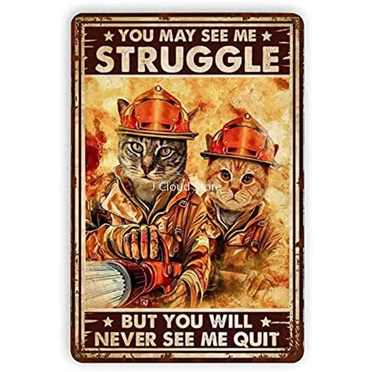 Tin Sign Vintage Cat Firefighter Poster Garden Bathroom Bedroom Club Wall Decoration Birthday Gift 12x18 Inches cat retro aviator poster tin sign cute cat bar club man cave home wall decoration 8x12 inches