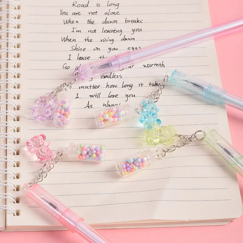 Gel Pens Erasable Neutral Pens Erasable Gel Pens Erasable Pens 1 Piece Lytwtw's Stationery Cute Drifting Bottle Bear Pendant Gel Pen School Office Supplies Creative Sweet Lovely Erasable Pen