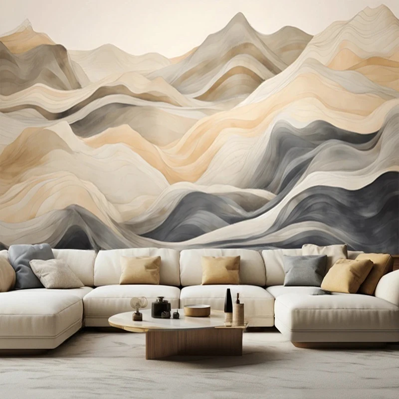 

Custom Photo Mural New Chinese Style Art Decor Wallpaper Abstract Lines Mountain Pattern For Living Room Bedroom Background 3D