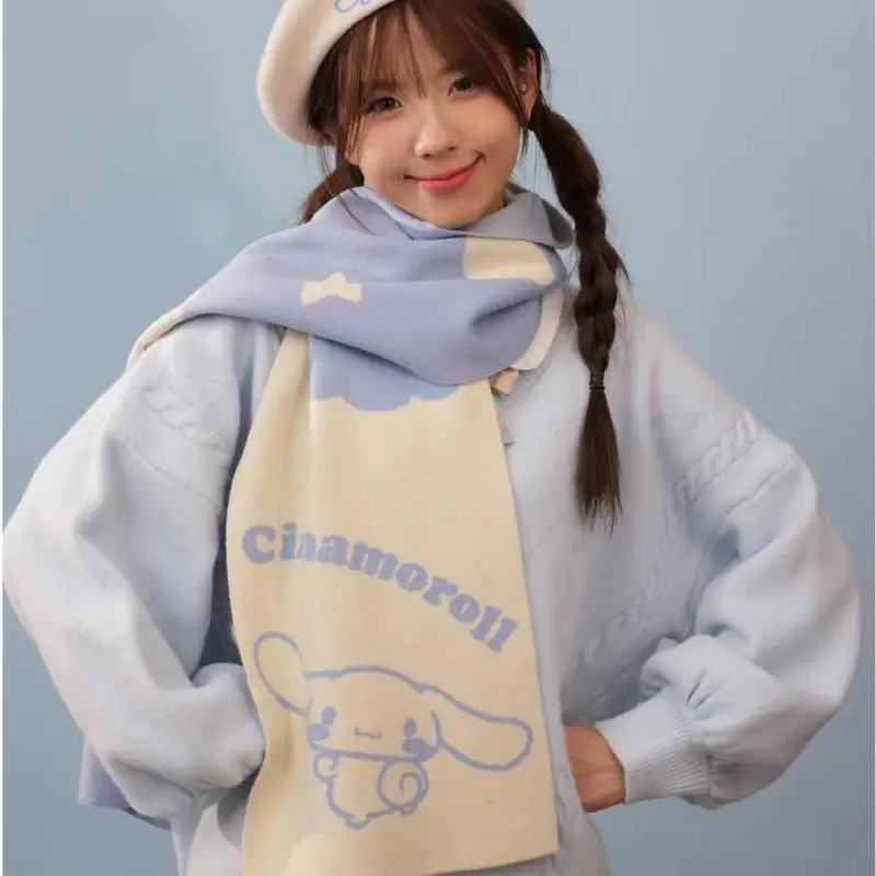 

Kawaii Sanrio Anime Cinnamoroll Kuromi Warm Scarf Cute Cartoon My Melody Pochacco Sweet Lovely Knitted Scarves Girls Gift