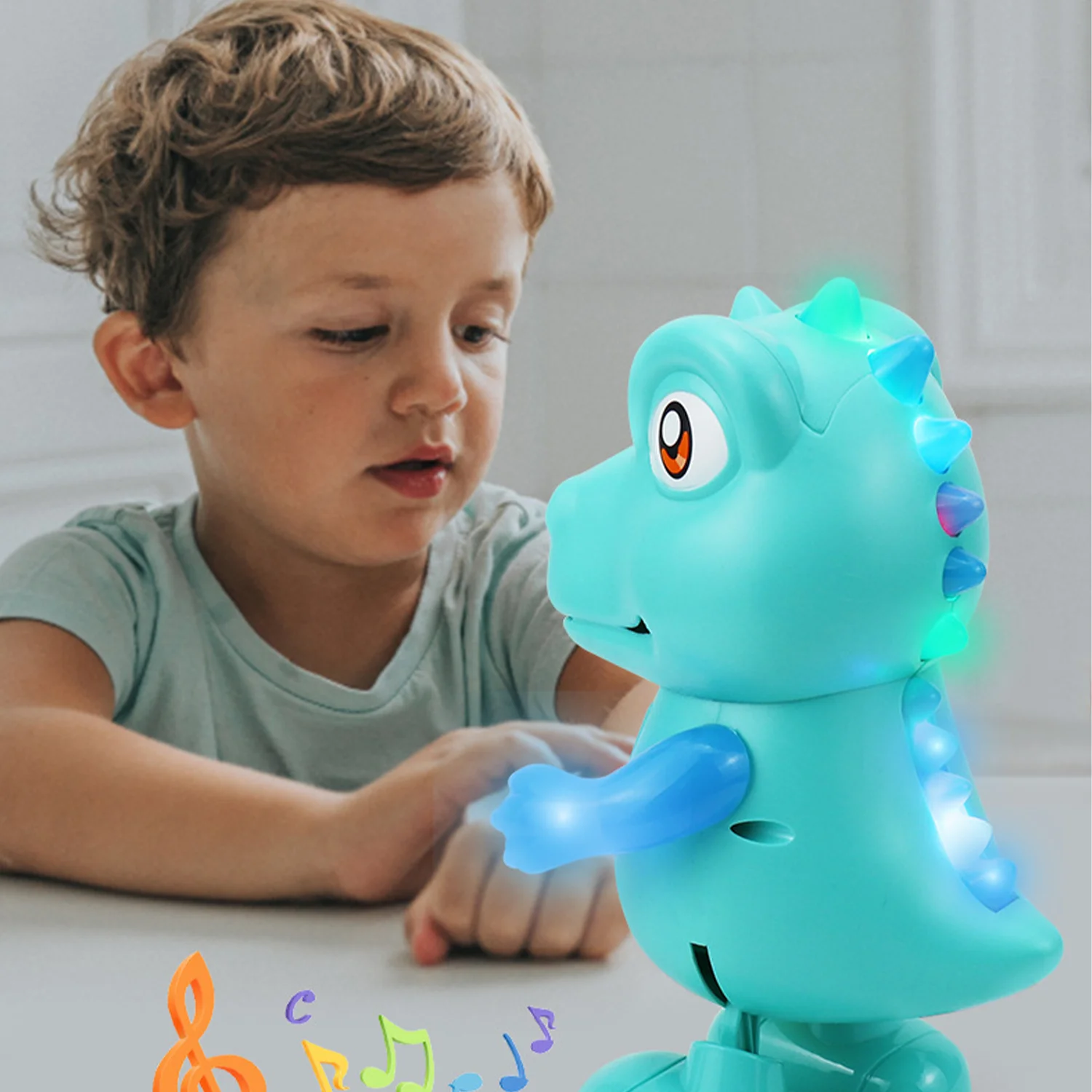 Electric dancing dinosaur,  puzzle toys with lighting and music,universal rotation walking and dancing(prepare your own battery) 6