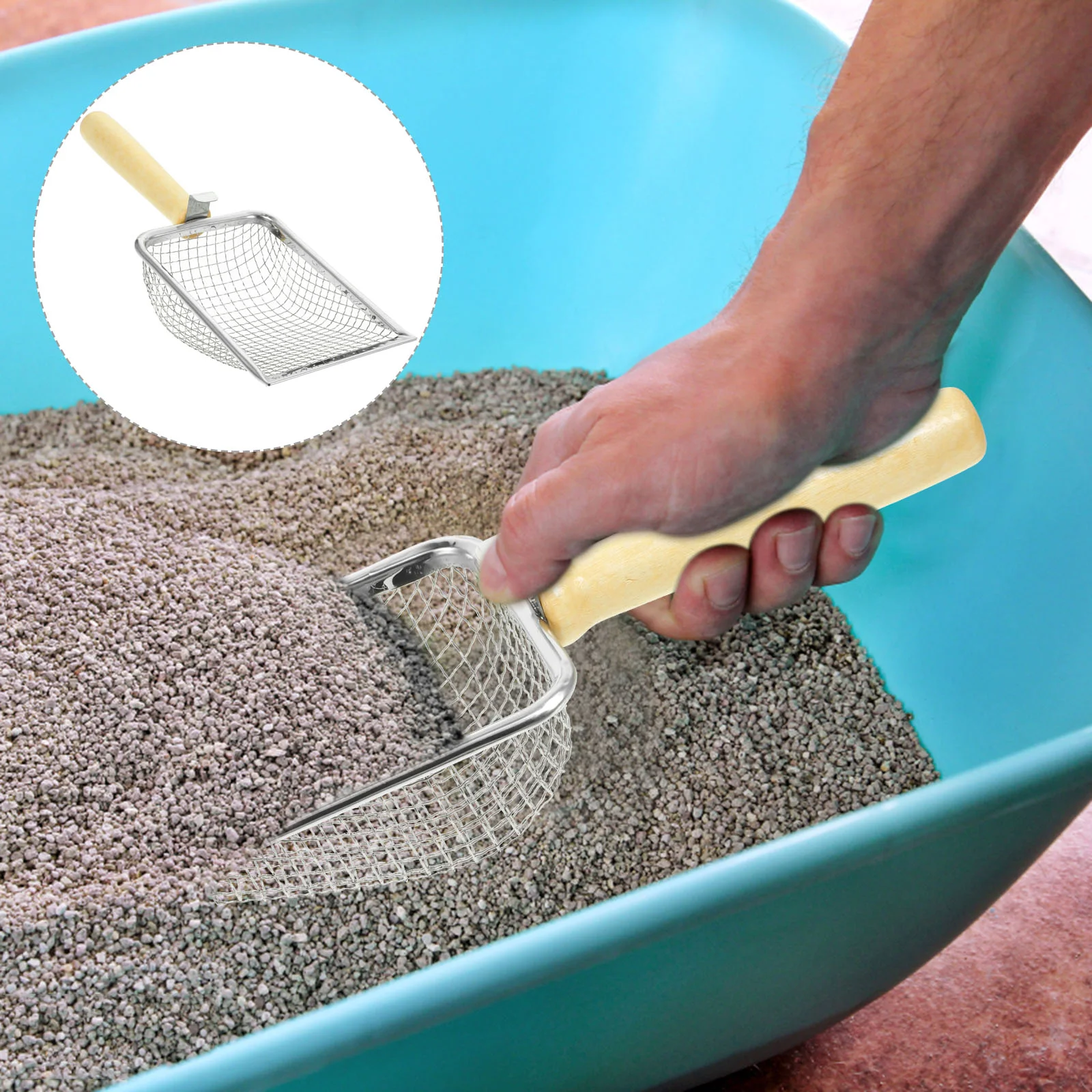 

Stainless Steel Cat Litter Scoop Sifter for Pet and Rock Scooper Reusable Mesh Household Reptile Dirt Wooden Animal