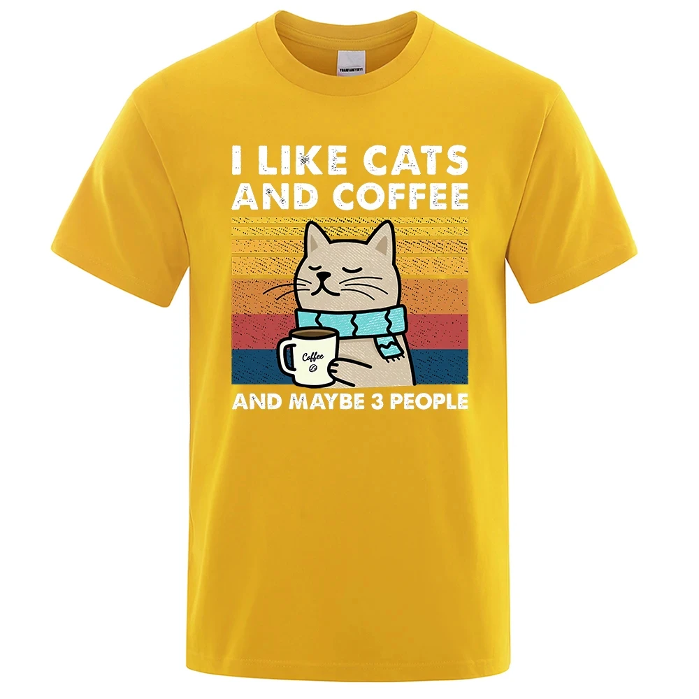 

Men I Like Cats and Coffee Funny Street T-shirt, Casual Loose Cotton Clothes, Crewneck, Breathable, Hip Hop T-shirt, Fashion