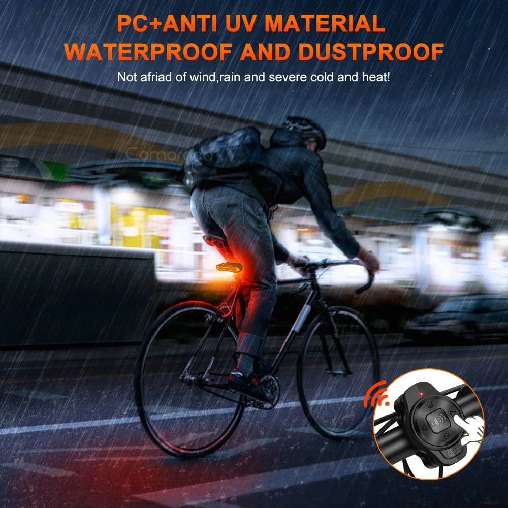 Camaroca Wireless Bicycle Alarm Rear Tail Light Turn Signal IP65 Waterproof Remote Control USB Bike Brake Sensor Taillight
