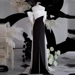 New Simple Elegant Evening Dress Bow Appliques Backless Mermaid Strapless Floor Length Black Plus size Women Party Dresses XE011