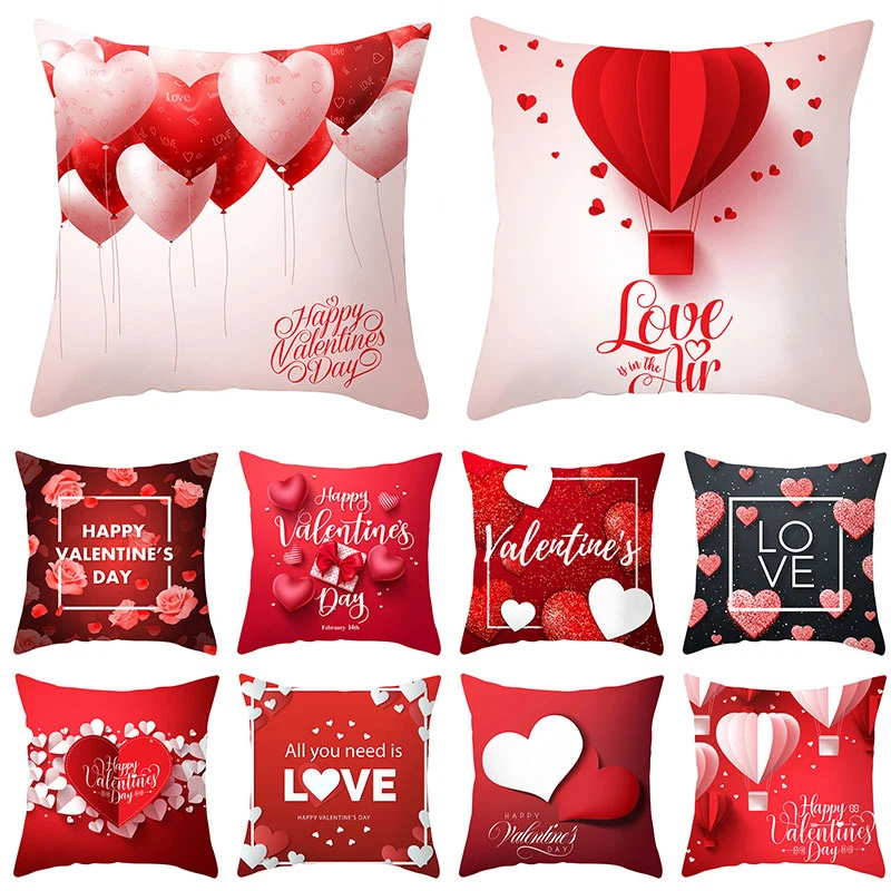Valentine's Day Cushion Cover Red Heart Print Pillowcase Pillowcase