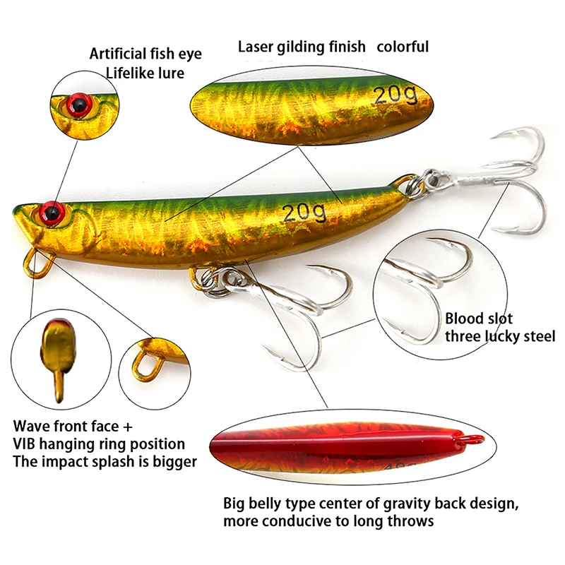 

1PC Luya Bait 10G-60G Long-Range Sequin Iron Plate Brocade Metal Lead Bait Double Hook Fake Bait
