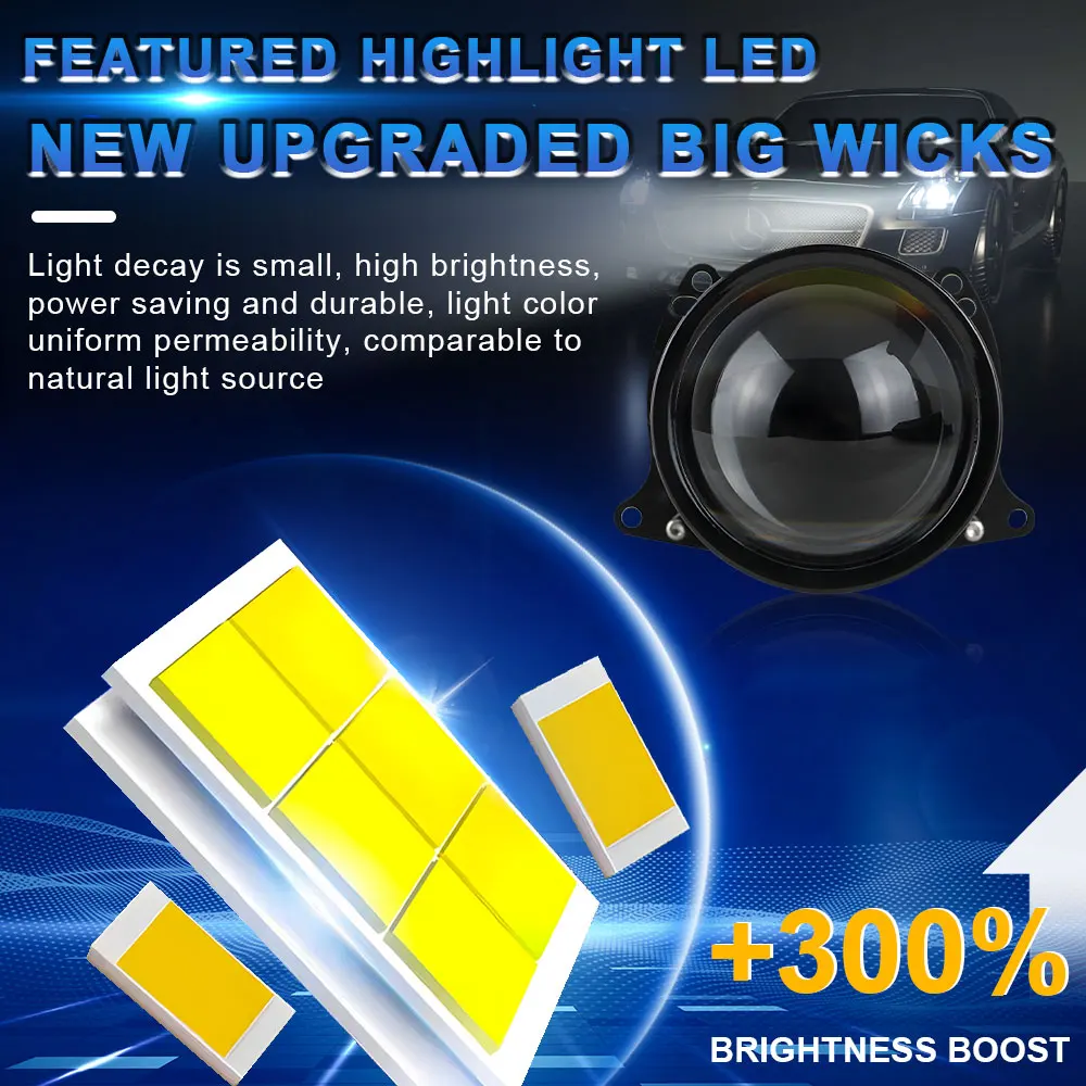 3인치 100W 6000K 바이-LED 프로젝터 렌즈 듀얼 하이퍼볼로이드 렌즈 (헬라 3R H4 H7 9005/9006 차량 업그레이드 개조 키트 터보 팬 포함)