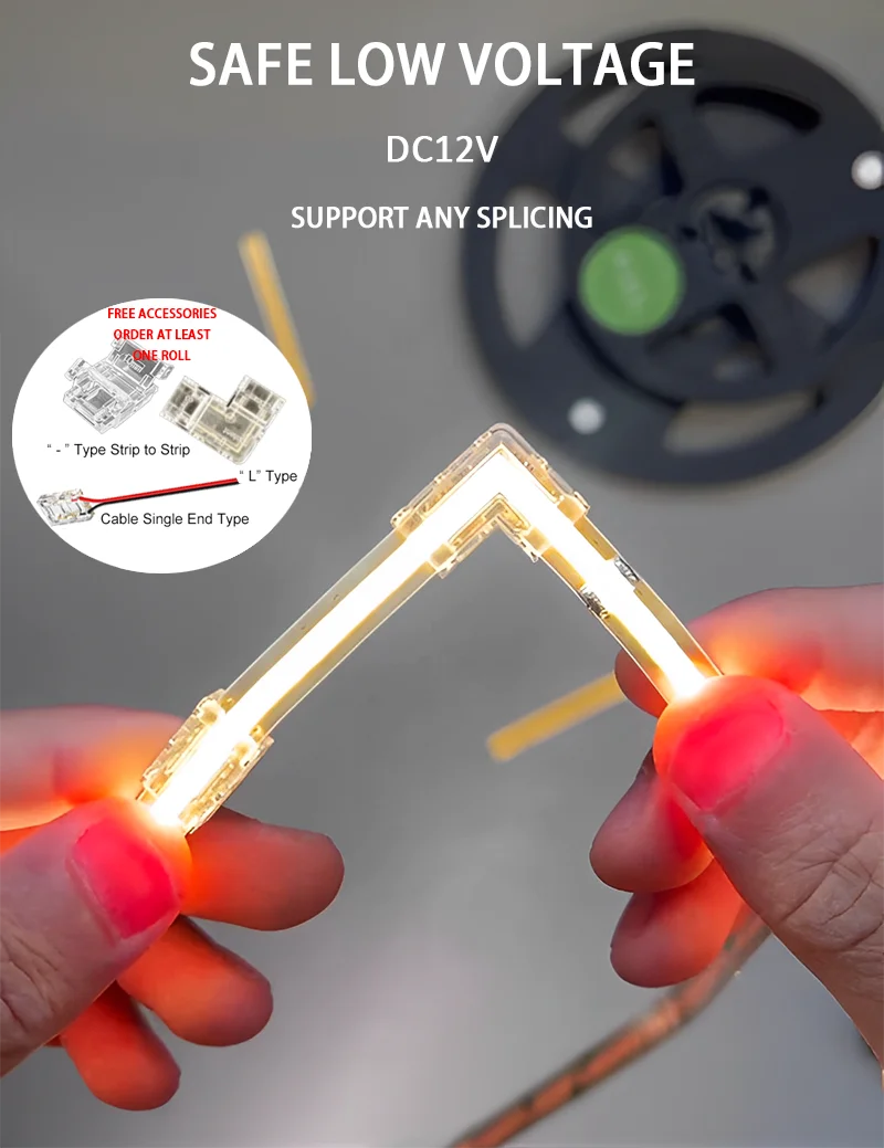 COB LED 스트립 조명, 무료 커넥터 포함, 어디서나 절단, 12V, 3000K, 4000K, 6000K, 90Ra, 5M/롤