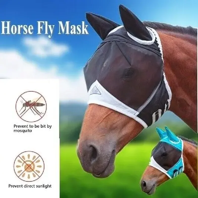 Breathable Mesh Horse Fly Mask With Ears Anti Mosquito Pest Hood Full Face Mesh Mask Anti-UV US Horse Care Products horse fly masks breathable anti mosquito elastic horse face cover decor face shields with ears care horse faces fine mesh