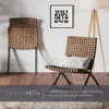3 Piece Leather Texture Wicker Patio Chairs, Foldable Balcony Furniture Set with Outdoor Lounge Seating and Side Tab 4