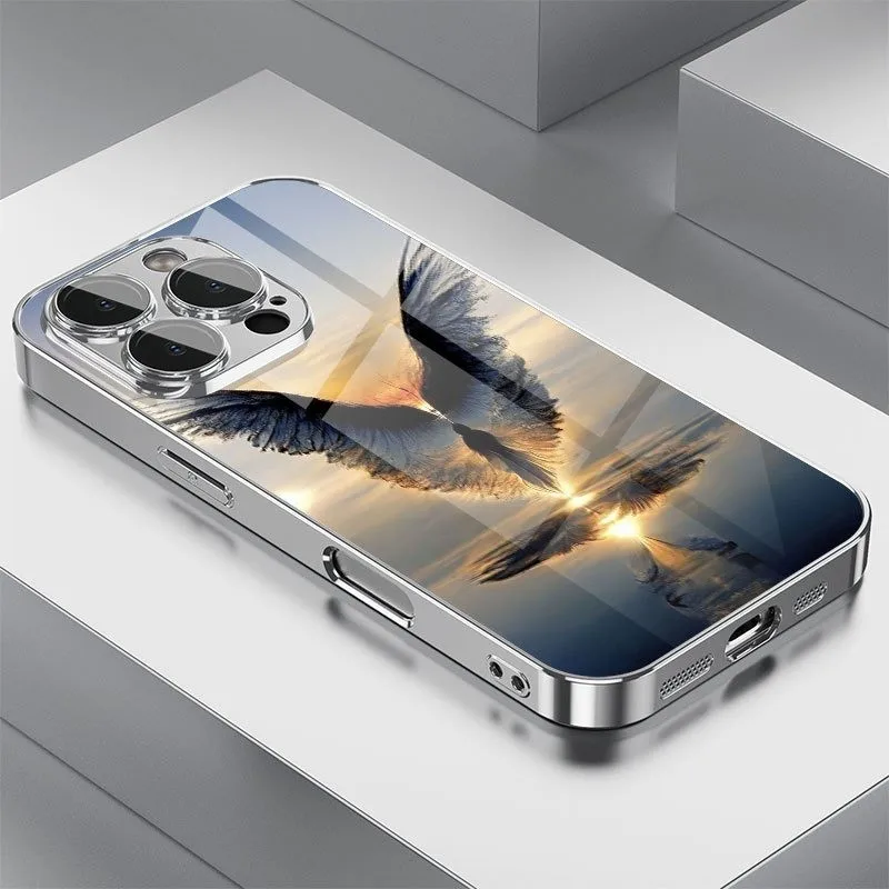 Luxury Crystal Eagle Pattern Tempered Glass Phone Case