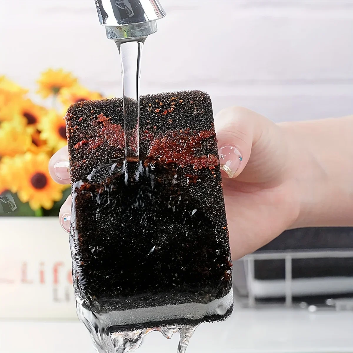Thickened Double-sided Dishwashing Sponge Black Sandwiched White Stain Removal Scouring Cloth Cleaning of Pots Bowls Sinks Rag