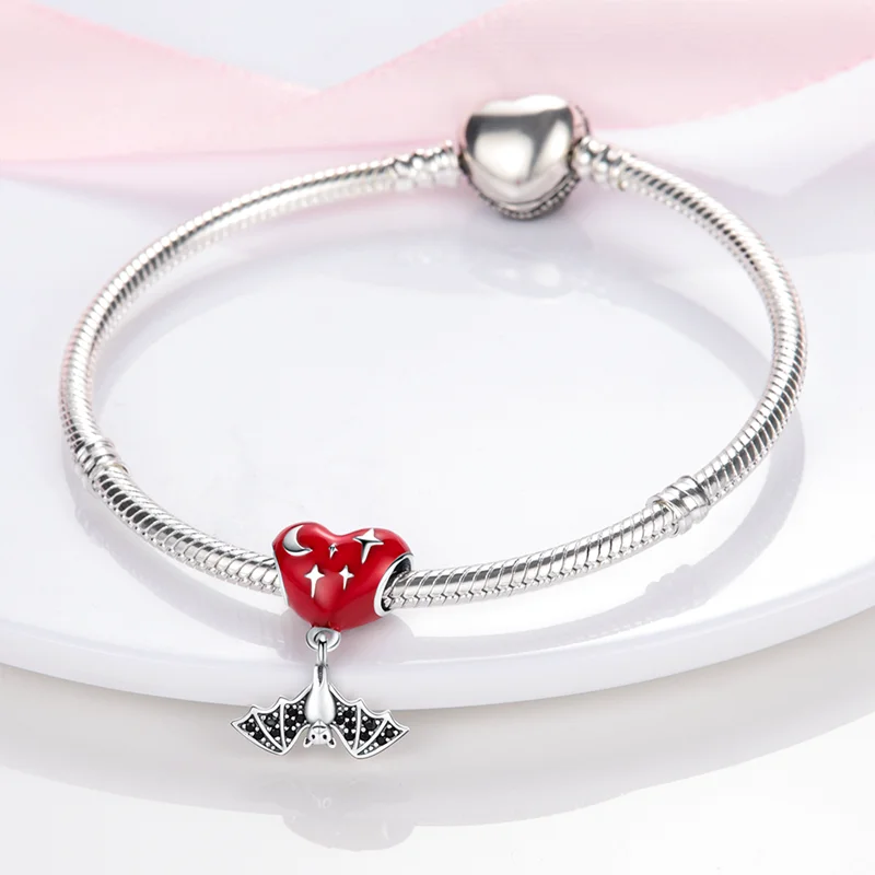 Rote Serie Anhänger-Charms Perlen Plata Charms aus 925er Silber passend für Original Marken Damen Armband Anhänger Halskette Schmuck – Detail 36