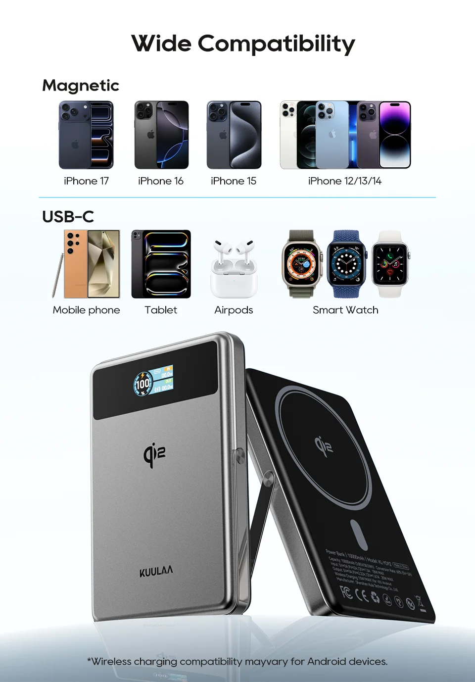 Kuulaa Qi2 Magnetic Power Bank 10000mAh Stand PD 20W