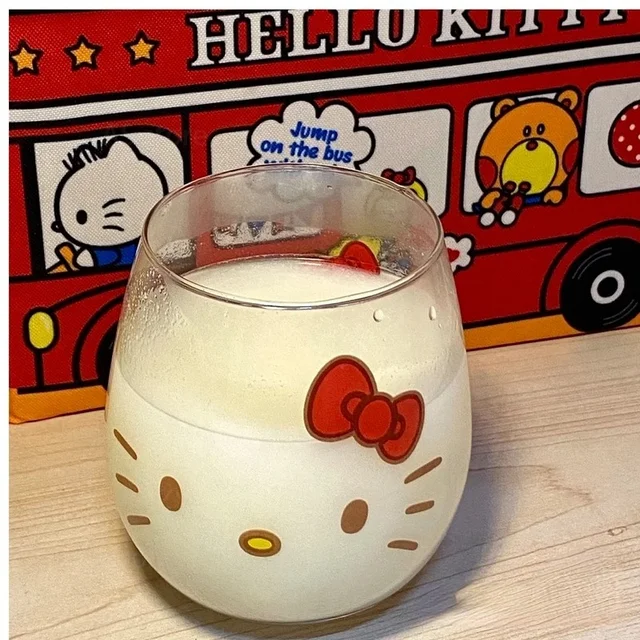 Hello Kitty Glass Heart Milk Juice Cup Belly Ital Megvastagodott Nagy Kapacitású Aranyos Rajzfilm Animáció Kreatív Divat Új - Image 4