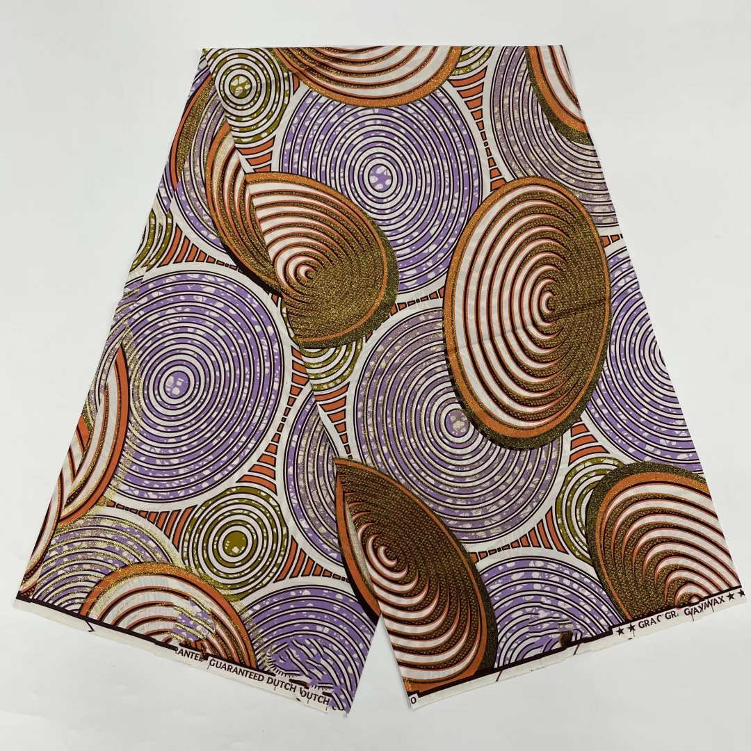 

New Nigerian African Wax Fabrics Cotton Print Wrap Batik Ankara High Quality Original Pagne Veritable Super Golden Material T7