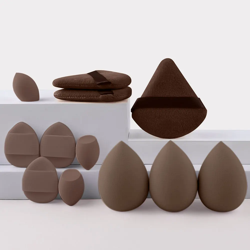 Versatile Multi-Colored Makeup Sponge Collection with Triangle and Mini Puffs