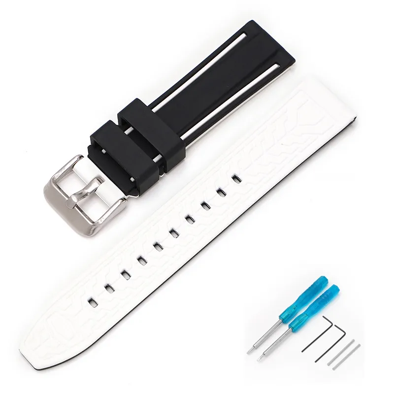 Dual-Color 22mm Waterproof Diving Silicone Watch Strap with Tool Kit