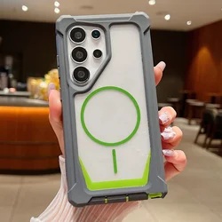 Enhanced Silicone Transparent Case with Magnetic Soft Bumper Cover - Galaxy S20 Ultra 5G (Green Gray)