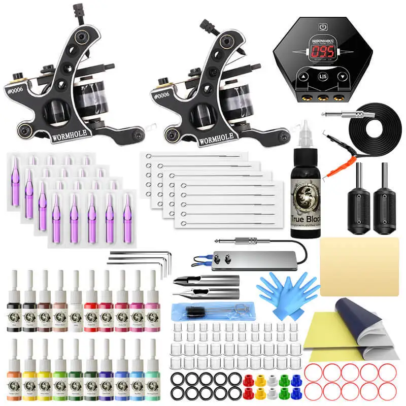 

Wormhole tattoo machine set double machine beginner coil machine set foot hook wire material accessories and tattoo paint