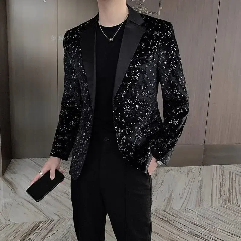 Spring Autumn Casual Suit Jacket Men European American Printed Slim Fit Personalized Suit Jacket Trendy Brand 5