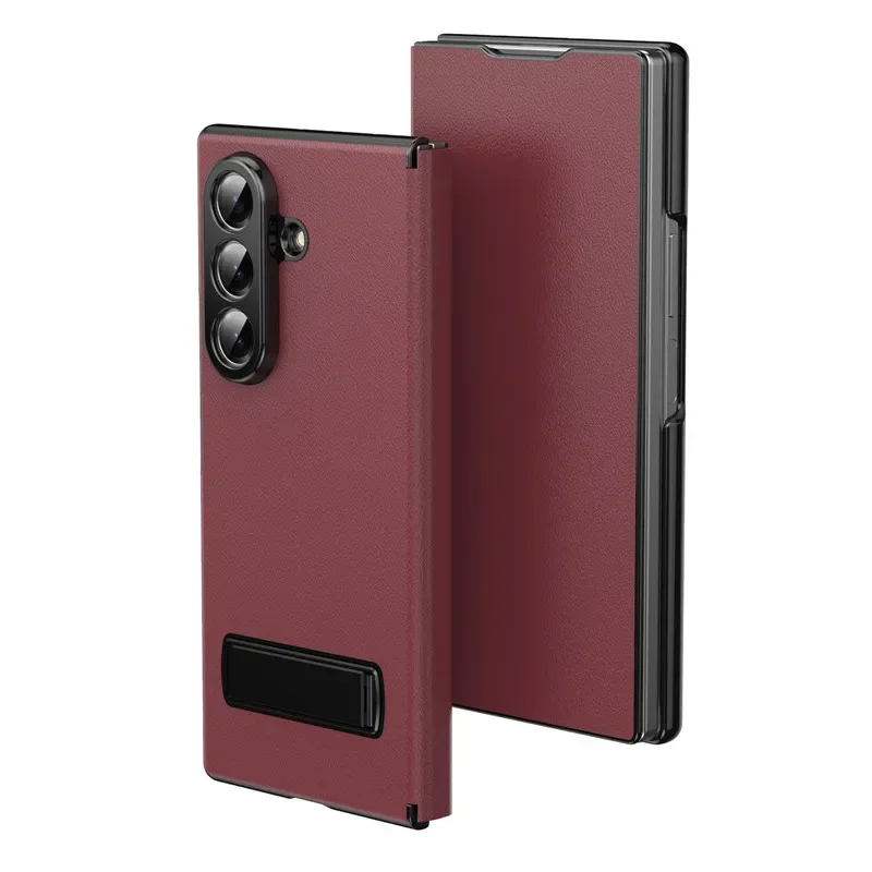 Leather Magnetic Flip Phone Case with Kickstand Holder - Elegant Book Cover Design