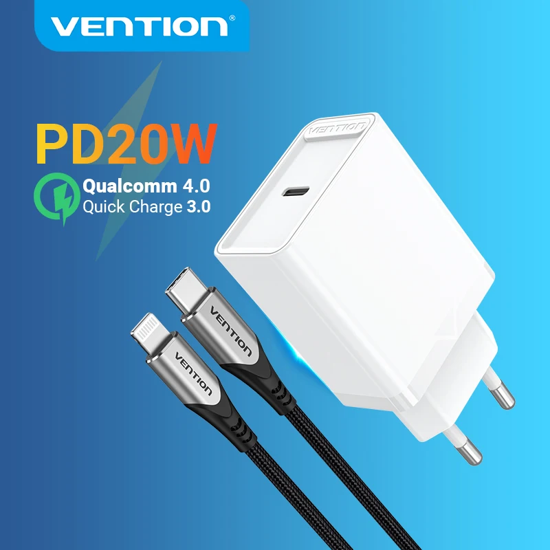 Vention Quick QC4.0 3.0 USB C Charger PD 20W Fast USB Type C Charger  for iPhone 13 12 Xiaomi Samung Mobile Phone PD 20W Charger