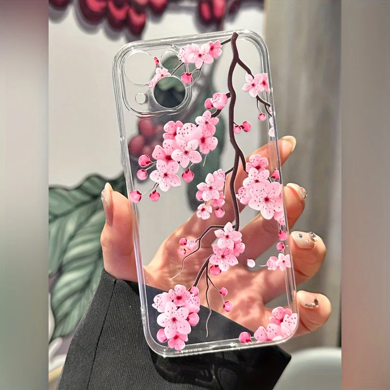 Pink Plum Blossom Shockproof Transparent Phone Case Cover