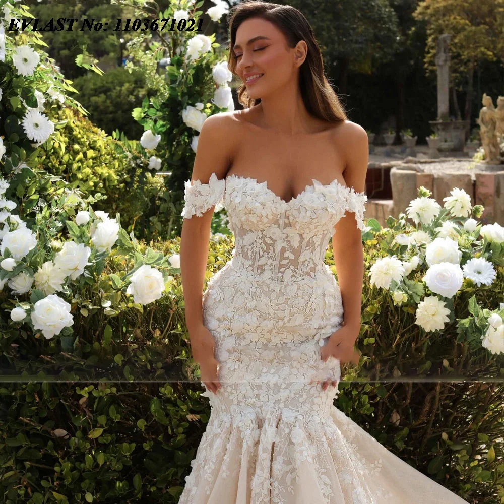 EVLAST Customized 2025 Mermaid Long Wedding Dress Lace Applique Beading Vestido De Novia Wedding Bridal Gown Robe De Mariee MD02 3