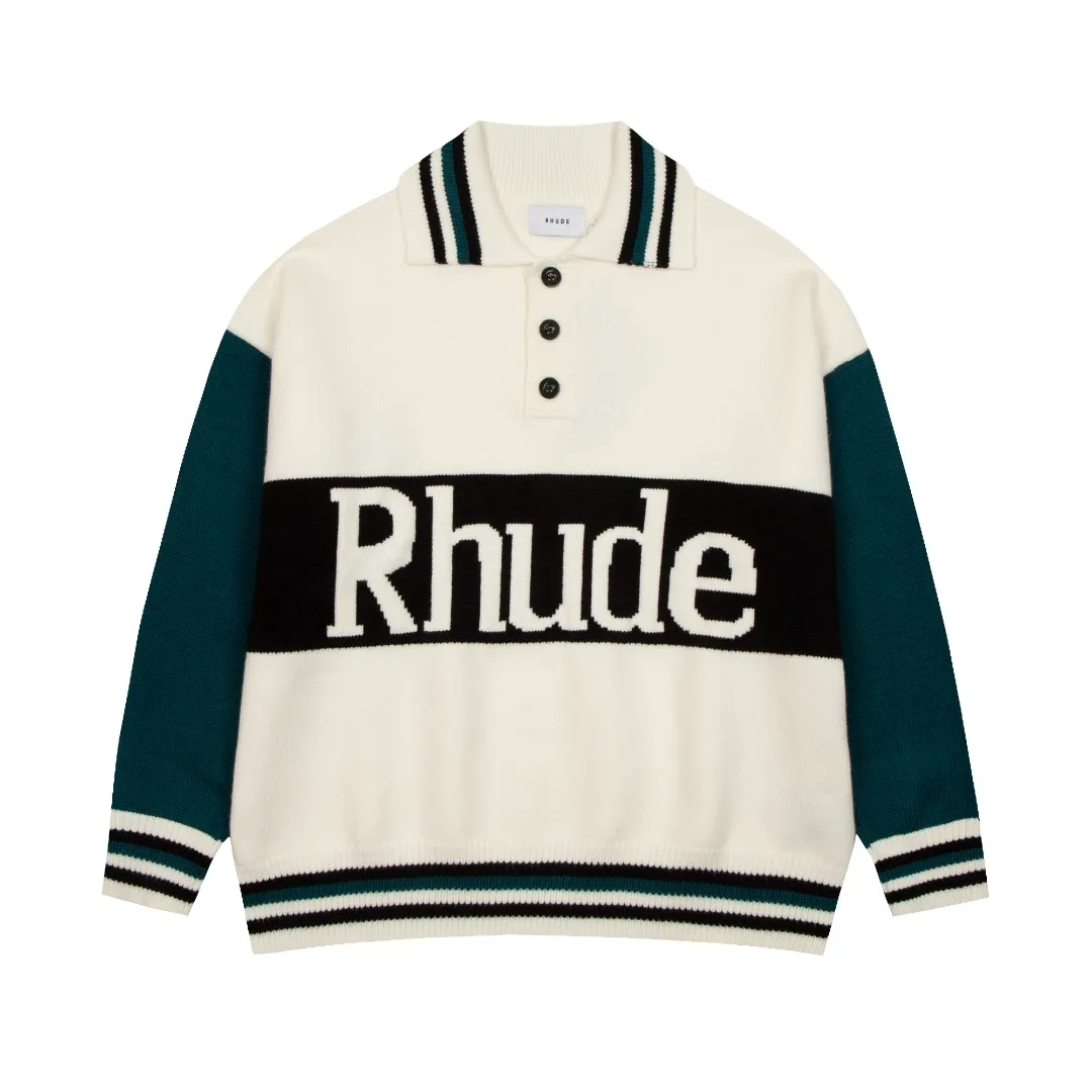 

2023fw Best Rhude1:1 Letter Embroidery Casual Versatile Knitted Sweater Men's Clothing Sweaters Jumpers Y2k Streetwear Hoodies