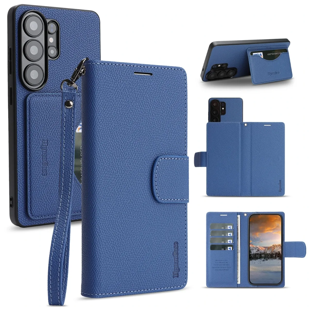 Detachable RFID Blocking Wallet Phone Case with Wrist Strap